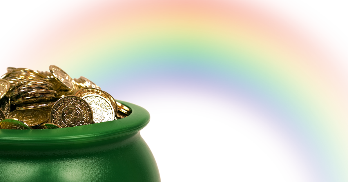 Pot of gold at the end of a rainbow